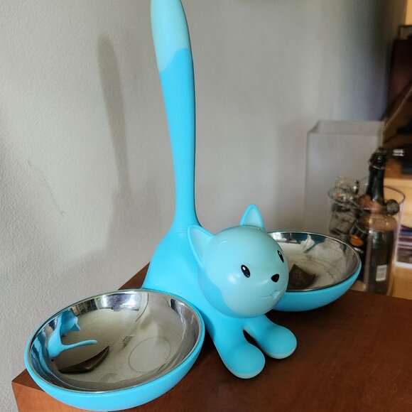 😻 ALESSI Tigrito Cat Blue Cat 2 Bowls Cat Feeder by Designer Mairiam Mirri - Picture 2 of 14